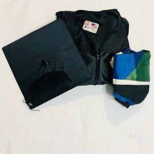 Herff Jones bachelor gown cap tassel 3 PC set black. 5’5” 5’6”